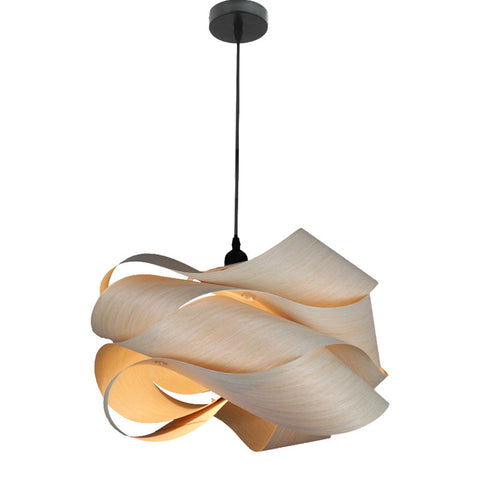 Wood Pendant Light with Interwoven Sculptural Shade