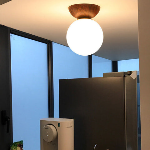 Wood and Glass Globe Ceiling Light for Bedrooms and Dining Areas