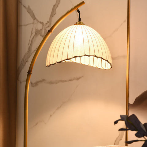 Bamboo-Inspired Floor Lamp with Pleated Fabric Shade for Living Rooms