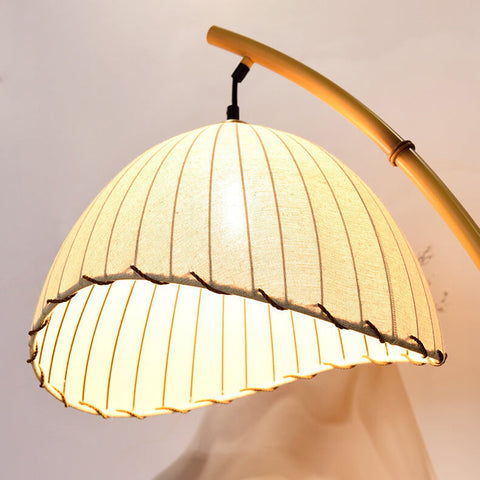 Bamboo-Inspired Floor Lamp with Pleated Fabric Shade for Living Rooms