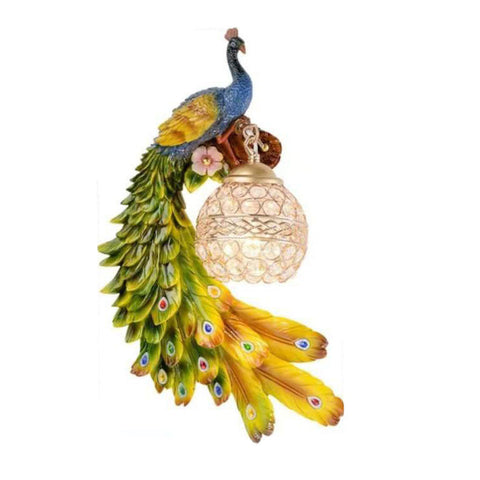 Peacock Wall Sconce with Crystal Globe and Resin Detail for Interiors
