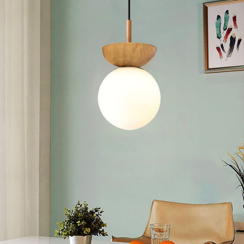 Wood and Glass Globe Ceiling Light for Bedrooms and Dining Areas