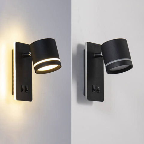 Rotatable LED Reading Wall Sconce with Square Backplate and Spotlight