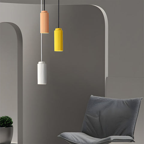 Ribbed Metal Cylinder Pendant Light