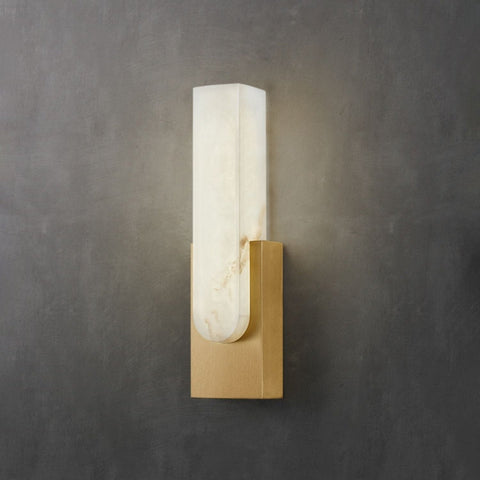 Modern Alabaster LED Wall Lamp with Gold Metal Frame, Minimalist Hardwired Sconce for Bedroom and Hallway