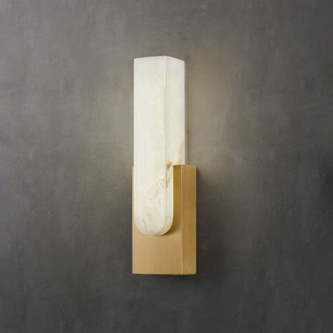 Modern Alabaster LED Wall Lamp with Gold Metal Frame, Minimalist Hardwired Sconce for Bedroom and Hallway