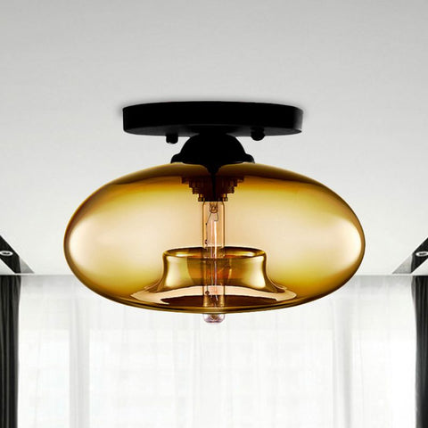 Smoked Glass Globe Flush Mount Light for Bedroom Ceiling Lighting