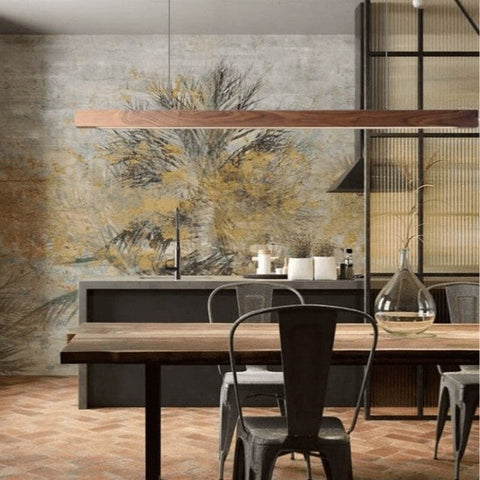 Linear Wood-Look LED Pendant Light for Kitchen Islands and Dining Tables