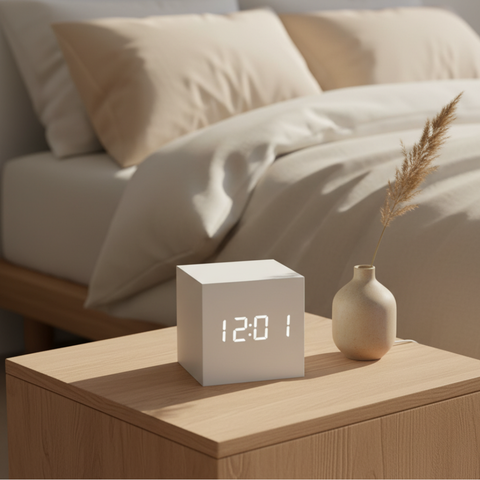 Digital Alarm Clock with Cube Design and Adjustable LED Display