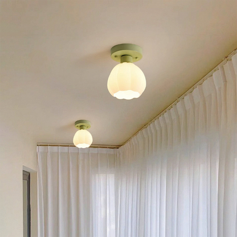 Glass Pumpkin Ceiling Light with Scalloped Shade
