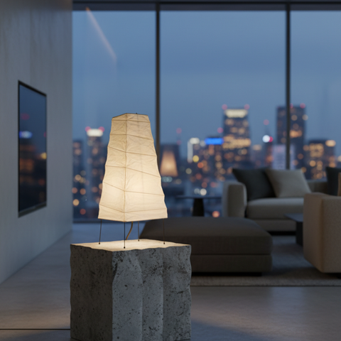Table Lamp with Tapered Paper Lantern Shade and Metal Legs