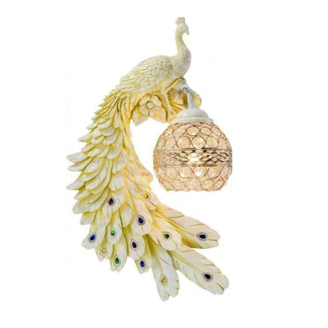 Peacock Wall Sconce with Crystal Globe and Resin Detail for Interiors