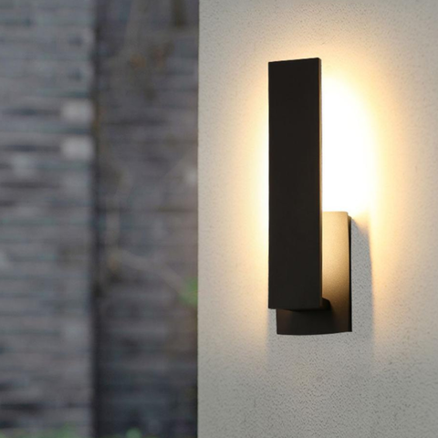 Outdoor Wall Sconce with Offset Metal Panel and LED Backlight