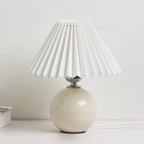 Ceramic Table Lamp with Pleated Fabric Shade for Bedside Use
