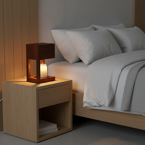 Candle Warmer Lamp with Open Wood Frame and Adjustable Brightness