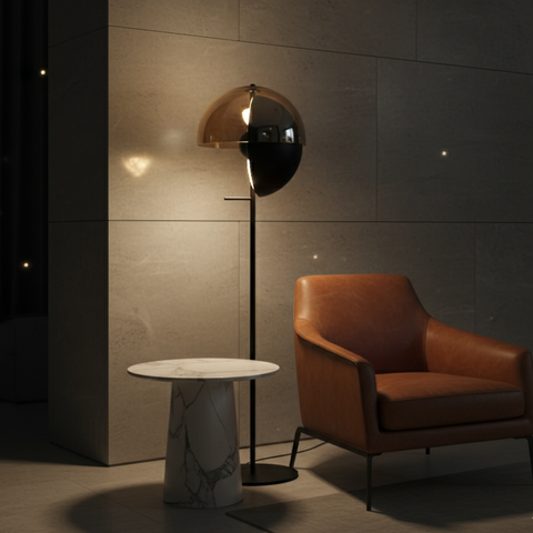 Floor Lamp with Glass Globe and Sculptural Metal Details