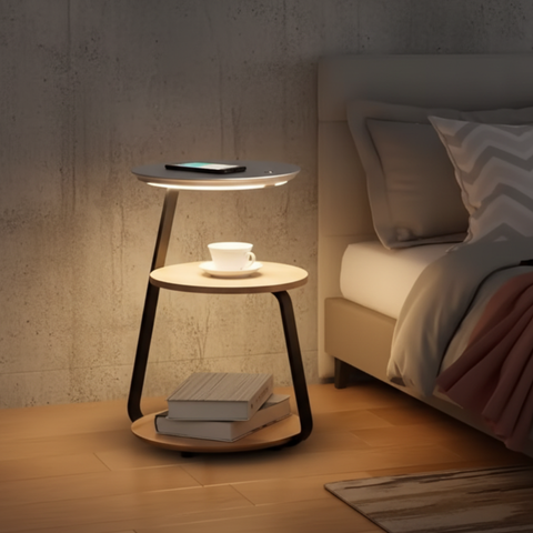 Side Table Lamp with LED Ring and Wireless Charging