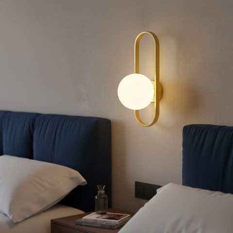 Wall Sconce with Oval Metal Frame and Glass Globe Shade