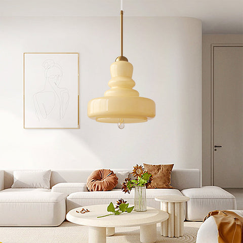 Glass Gourd Pendant Light with Tiered Shade