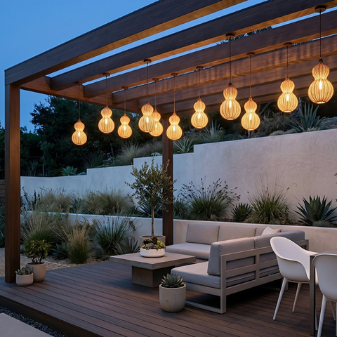 Outdoor Pendant Light with Woven Synthetic Vine Shade