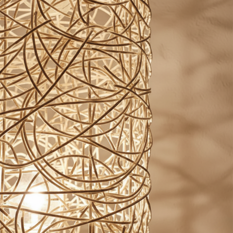 Floor Lamp with Woven Column Shade and Three Light Sources