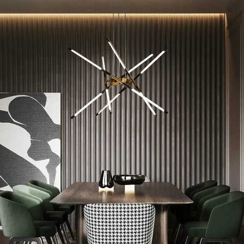 Geometric LED Tube Chandelier for Dining Rooms and Large Living Spaces