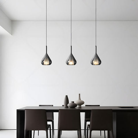 Pendant Light with Teardrop Glass and Reflective Smoke Finish
