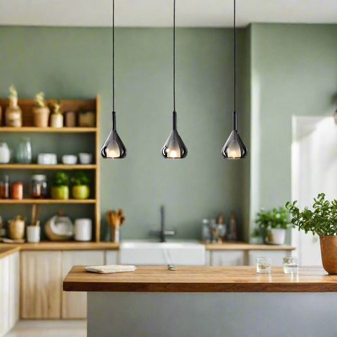 Pendant Light with Teardrop Glass and Reflective Smoke Finish