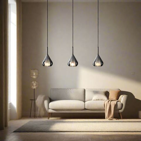 Pendant Light with Teardrop Glass and Reflective Smoke Finish