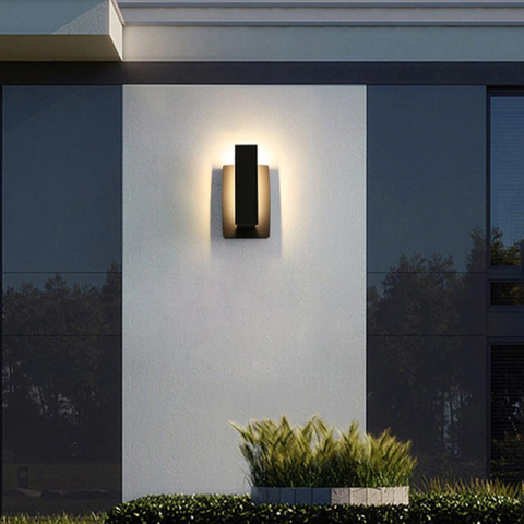 Outdoor Wall Sconce with Offset Metal Panel and LED Backlight
