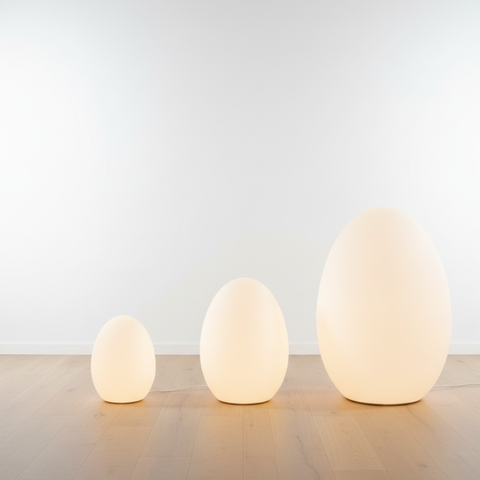 Floor Lamp with Sculptural Egg Shape and Three LED Light Colors