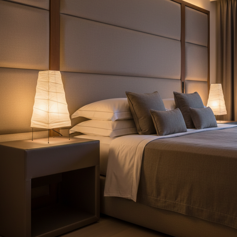 Table Lamp with Tapered Paper Lantern Shade and Metal Legs