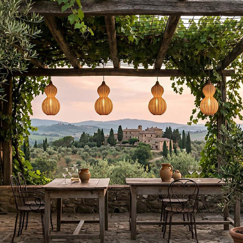 Outdoor Pendant Light with Woven Synthetic Vine Shade
