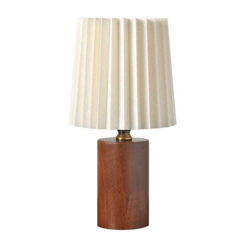 Pleated Fabric Table Lamp with Wood Base and Cylinder Shade