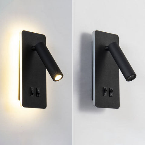 Rotatable LED Reading Wall Sconce with Square Backplate and Spotlight