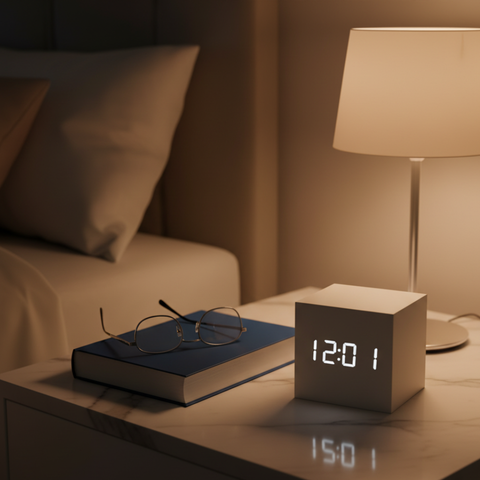 Digital Alarm Clock with Cube Design and Adjustable LED Display