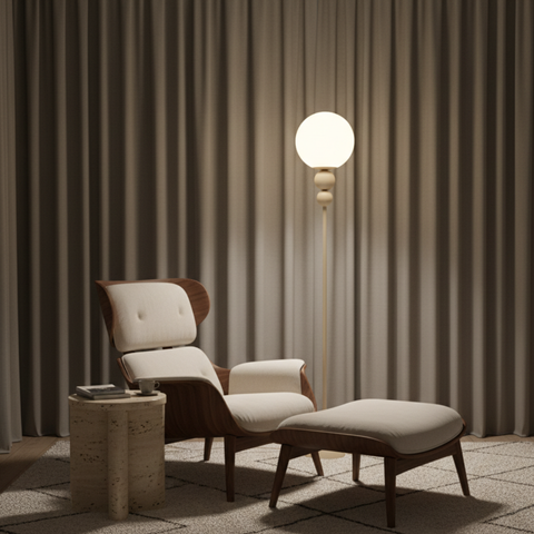 Floor Lamp with Globe Diffuser and Stacked Sphere Details