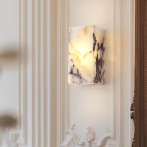 Wall Sconce with Veined Stone Body and Warm Up-and-Down Light