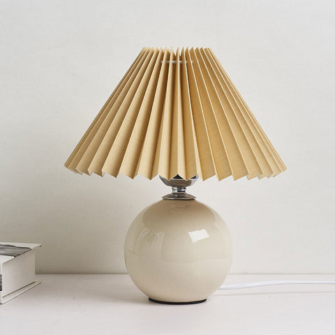 Ceramic Table Lamp with Pleated Fabric Shade for Bedside Use