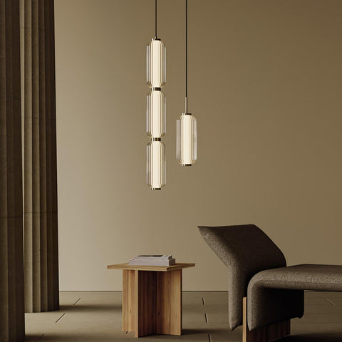 Pendant Light with Ribbed Glass and Slim Linear LED Design