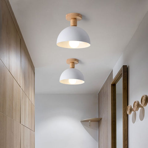 Dome Ceiling Light with Wood Mount for Bedroom and Hallway Lighting