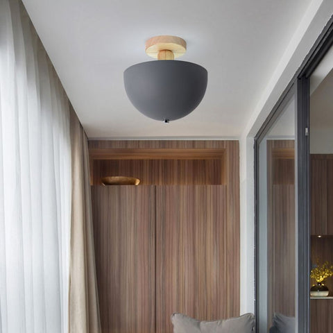 Dome Ceiling Light with Wood Mount for Bedroom and Hallway Lighting
