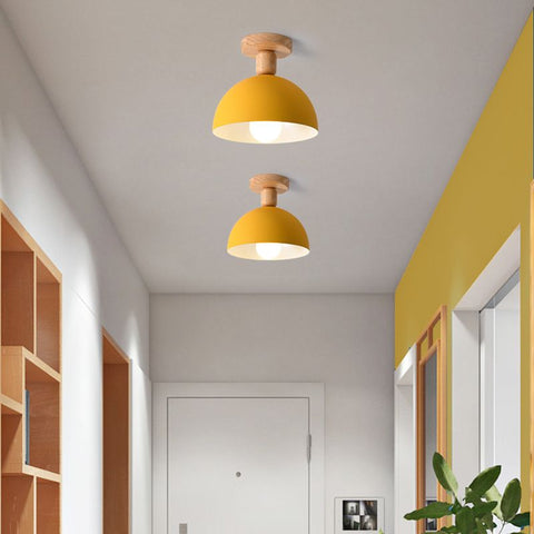 Dome Ceiling Light with Wood Mount for Bedroom and Hallway Lighting
