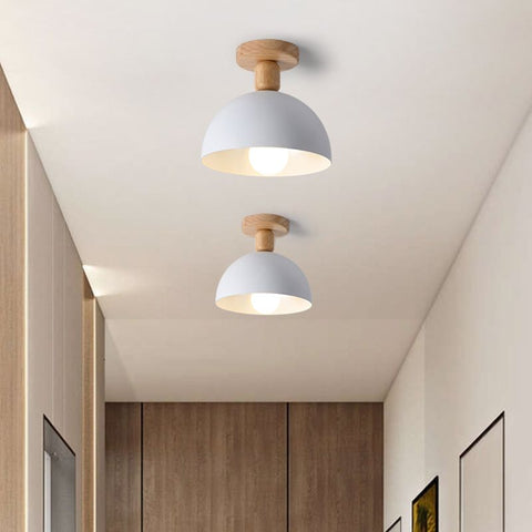 Dome Ceiling Light with Wood Mount for Bedroom and Hallway Lighting