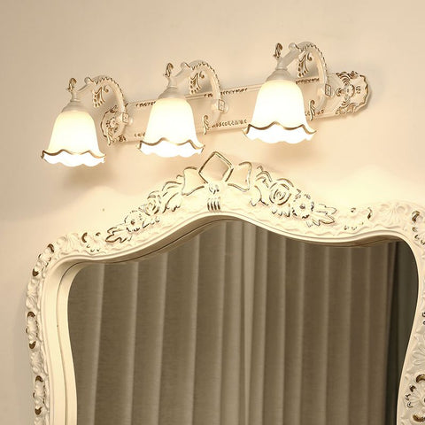 Classic Ornate Wall Sconce with Glass Shades and E14 Bulb Sockets for Interiors