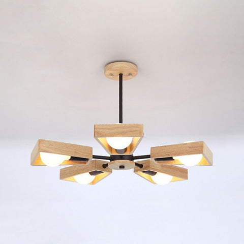 Geometric Wood Chandelier with Multiple Light Arms — product view