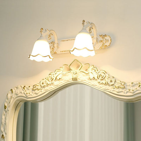 Classic Ornate Wall Sconce with Glass Shades and E14 Bulb Sockets for Interiors