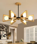 Geometric Wood Chandelier with Multiple Light Arms — product view