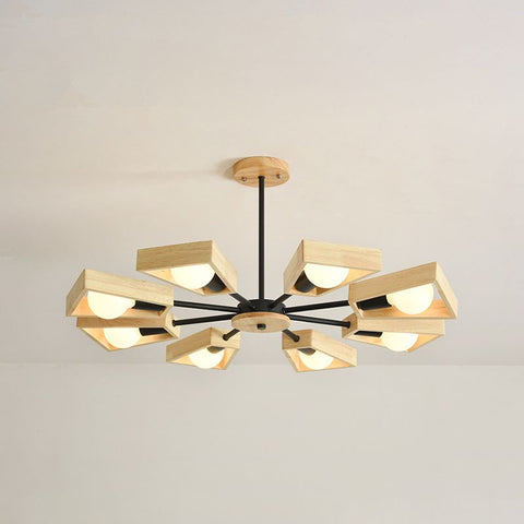 Geometric Wood Chandelier with Multiple Light Arms — product view