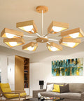 Geometric Wood Chandelier with Multiple Light Arms — product view